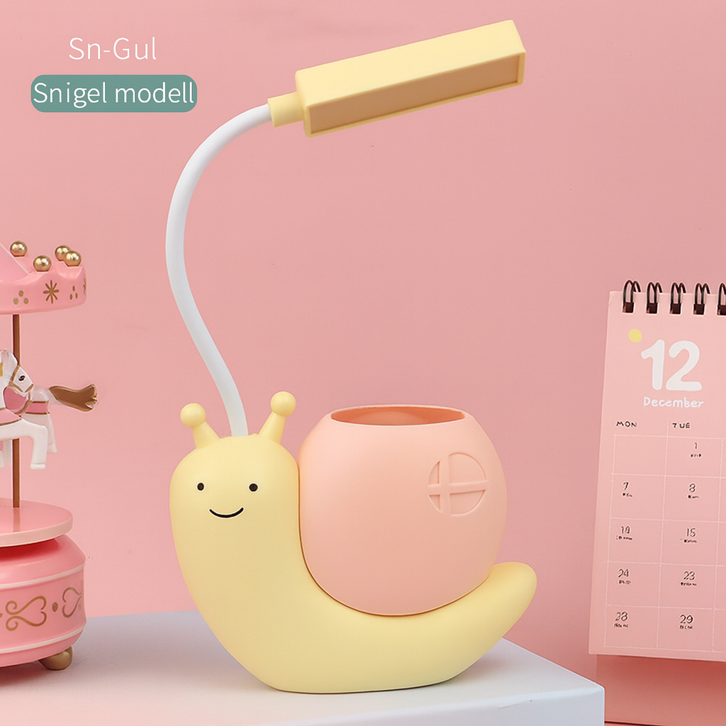 Uppladdningsbar LED-bordslampa i tecknad stil med ögonskydd – perfekt för studier.
