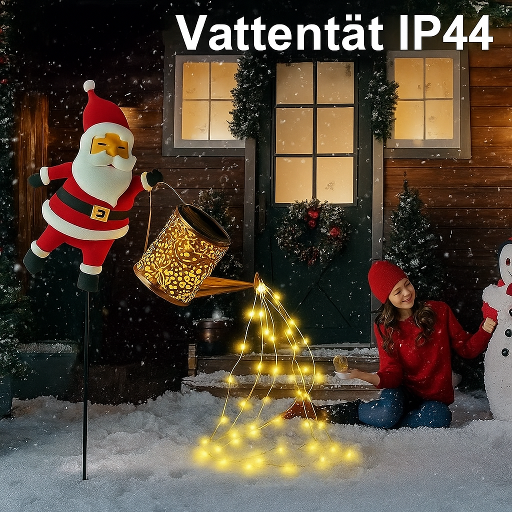 Solcellsdriven tomte-vattenkanna-lampa