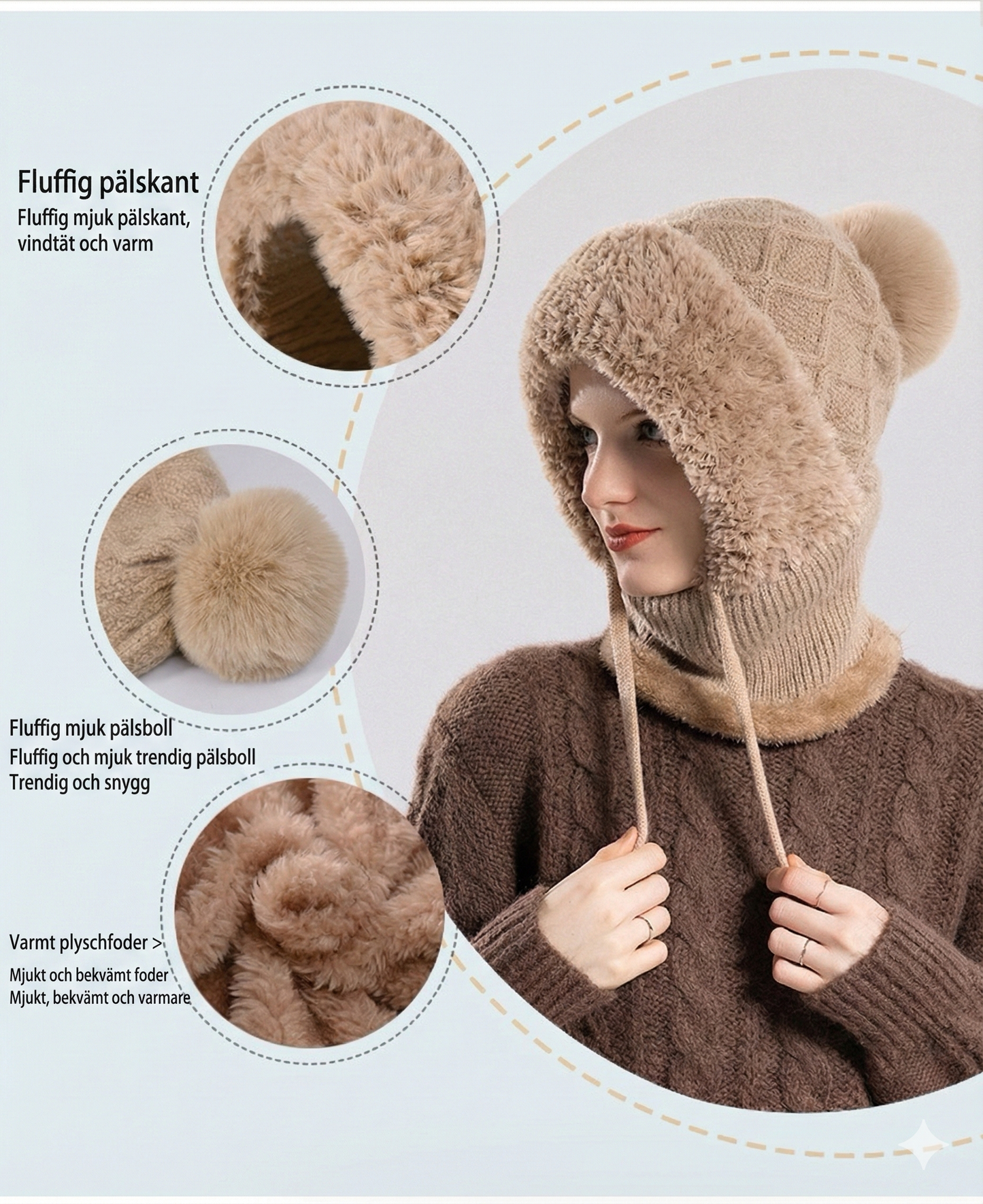 3-i-1 Vintermössa med halskrage och ansiktsmask