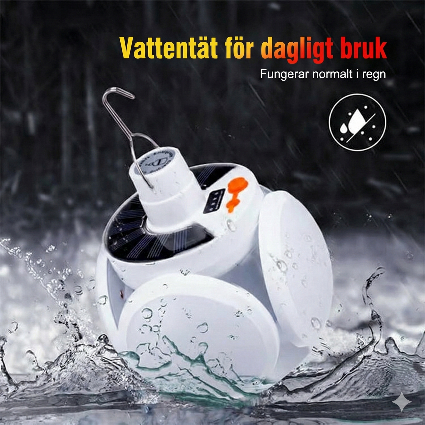 Uppladdningsbar Campinglampa (Fotbollsdesign) – Solcell & USB – Hopfällbar LED-lampa med Krok