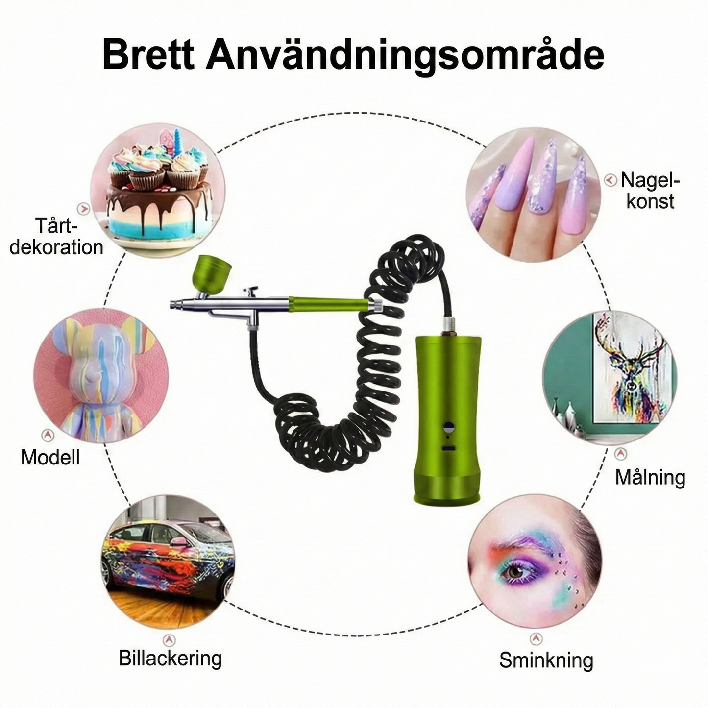 AirFlow Nordic™Trådlöst Airbrush-kit med Minikompressor – Nagelkonst & Tårtdekoration (Bärbar)