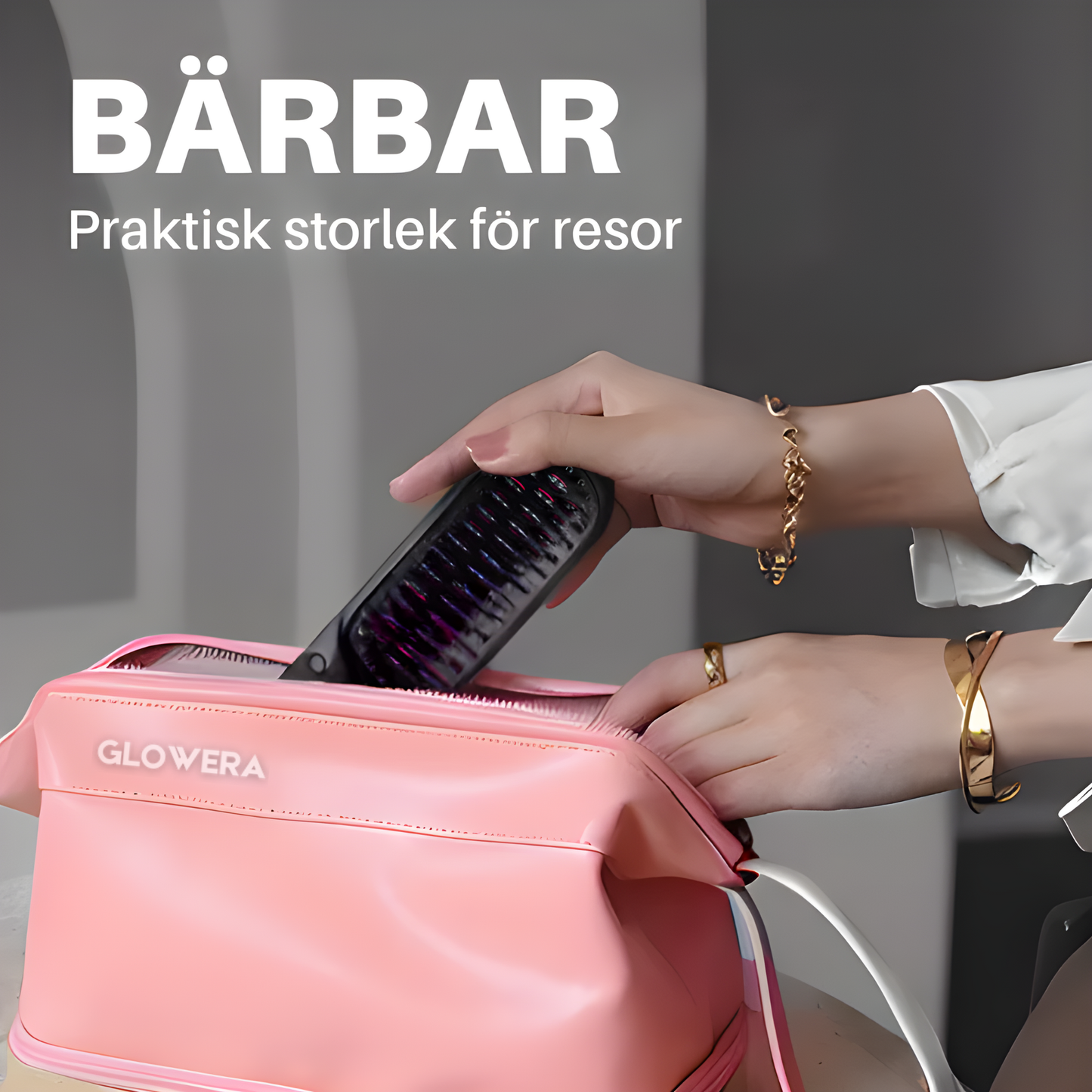 Bärbar stylingborste – lockar, torkar och plattar håret