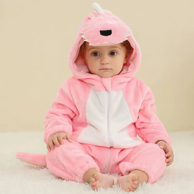 Gullig Dinosaurie-sparkdräkt för Baby – Mjuk Onesie med huva