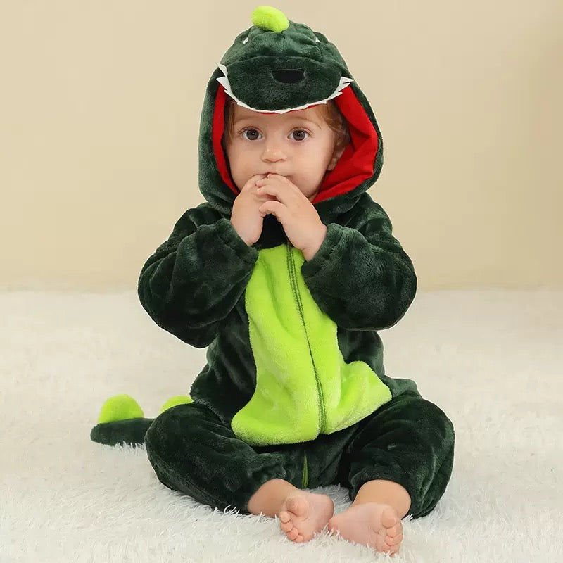 Gullig Dinosaurie-sparkdräkt för Baby – Mjuk Onesie med huva