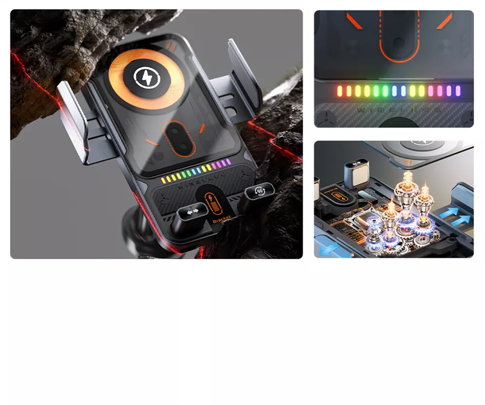 2-i-1 Trådlös Billaddare & Mobilhållare (15W Snabbladdning) – Automatisk Sensor med Infraröd Öppning