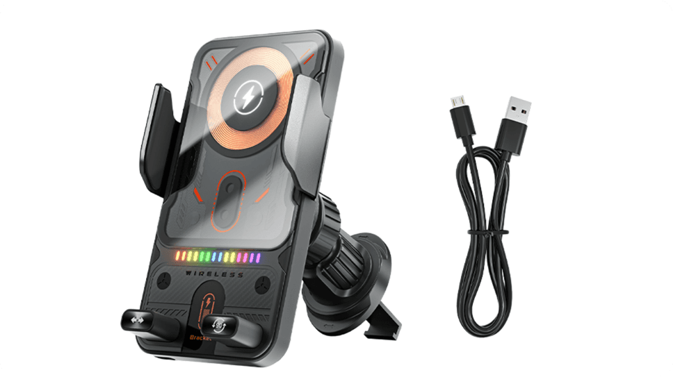 2-i-1 Trådlös Billaddare & Mobilhållare (15W Snabbladdning) – Automatisk Sensor med Infraröd Öppning