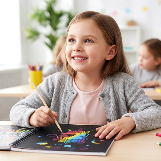 Magiskt regnbågsskrappapper med träpenna