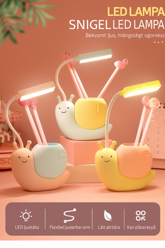 Uppladdningsbar LED-bordslampa i tecknad stil med ögonskydd – perfekt för studier.