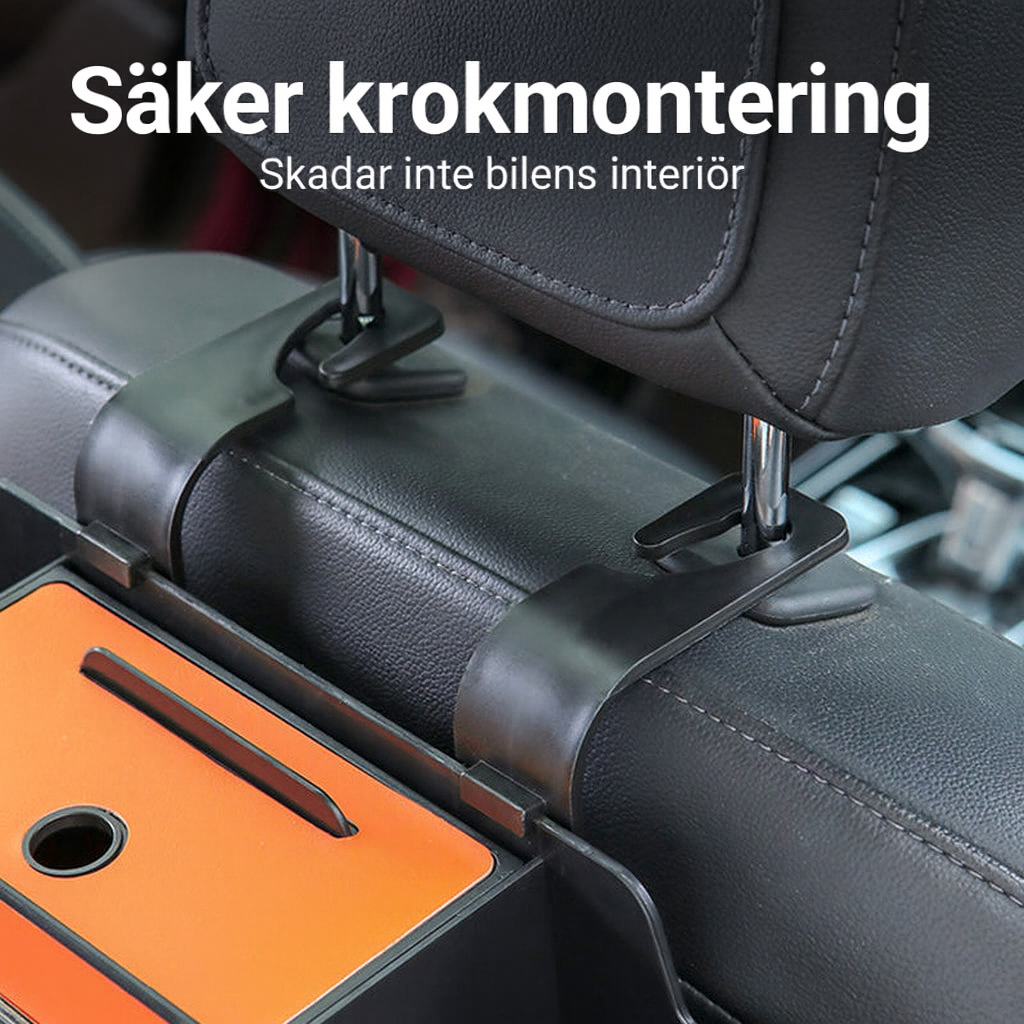 Multifunktionell förvaringsbox för bilens baksäte – med praktiska krokar för extra förvaring