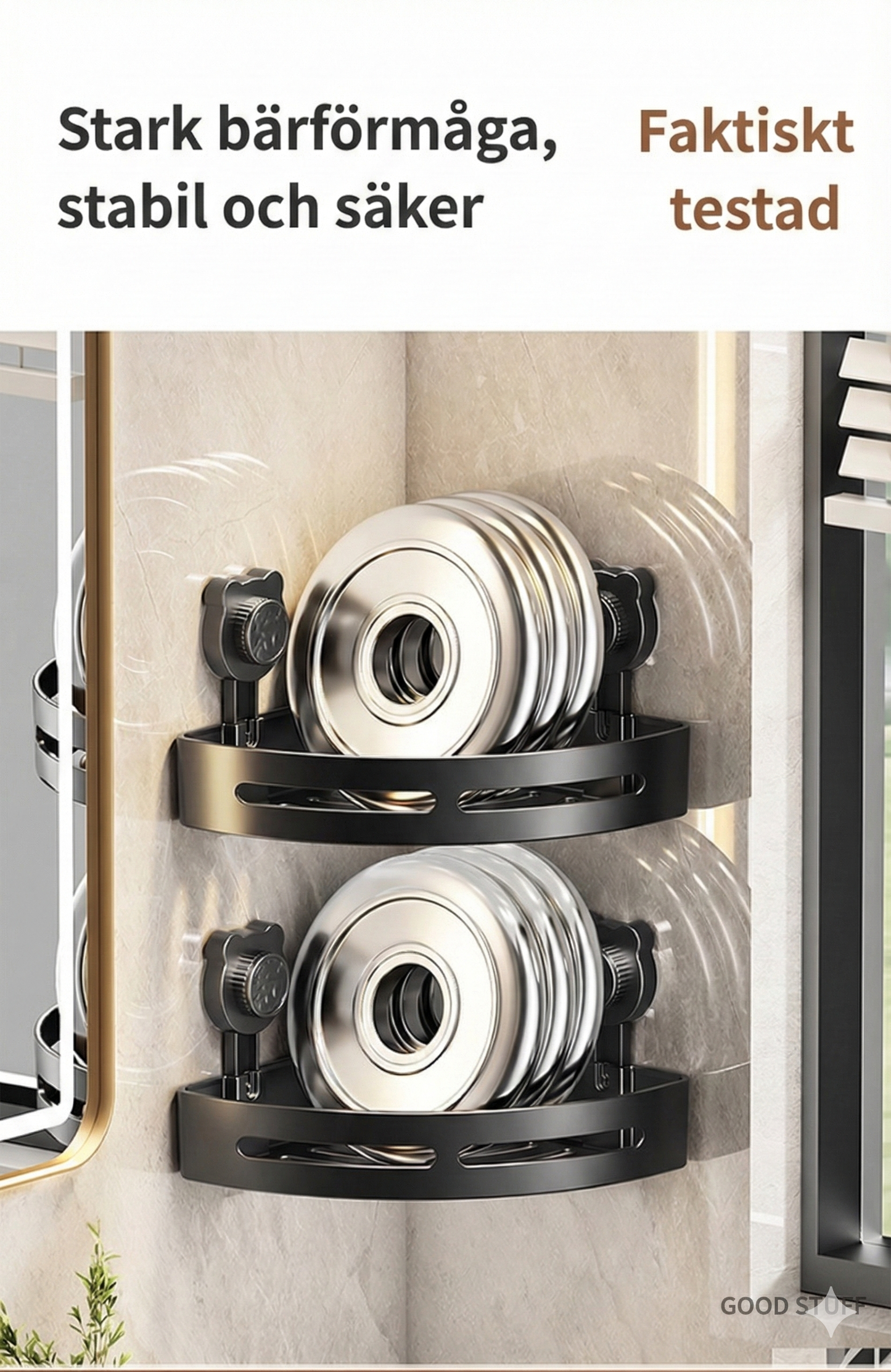 Borrfri hörnhylla med sugproppar – För badrum och kök