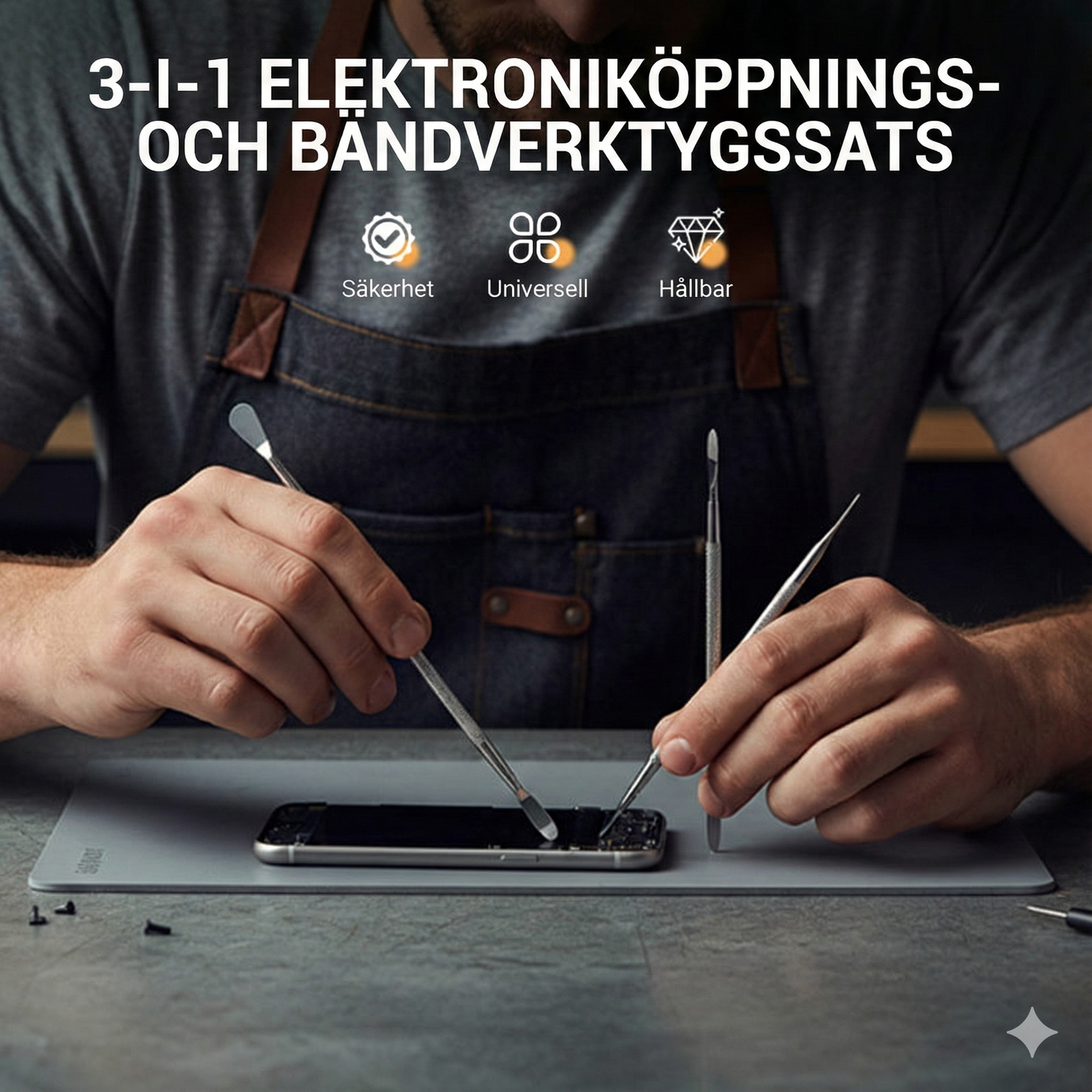 3-i-1 verktygssats för öppning av elektronik och bändjärn