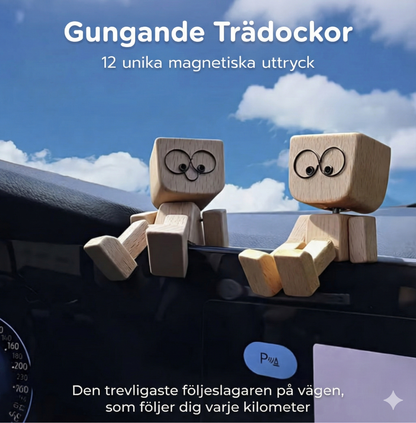 Unikt Hantverk: Handgjord Vippdocka i Trä – 12 Magnetiska Ansiktsuttryck