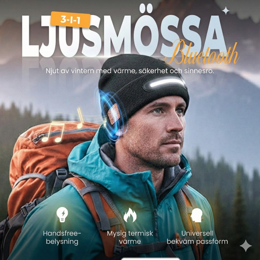 Bluetooth-mössa med LED-lampa & Inbyggda Hörlurar – Uppladdningsbar