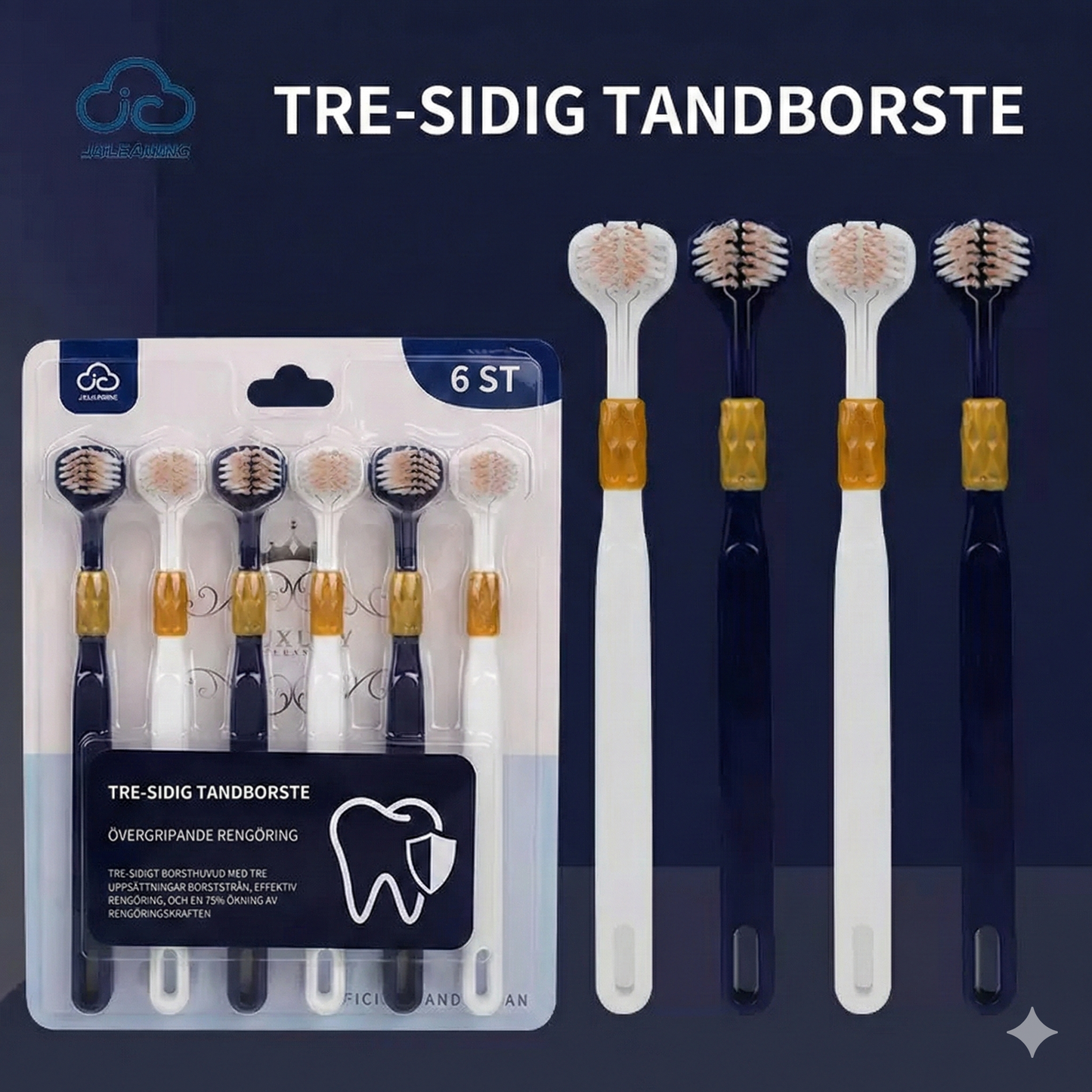 3-sidig Tandborste med Extra Mjuka Strån – 3D Omslutande Design för Djuprengöring