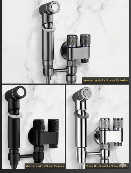 AquaSpol™Bidédusch Set i Rostfritt Stål – Handdusch för Toalett (Shattaf) med Slang & Väggfäste