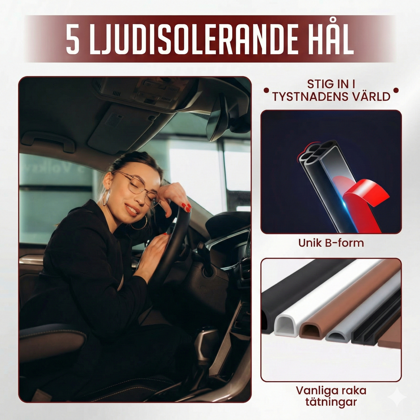 Universal Tätningslist för Bil (Självhäftande) – Ljudisolering & Dammskydd av Gummi (EPDM) – Minskar Vindbrus