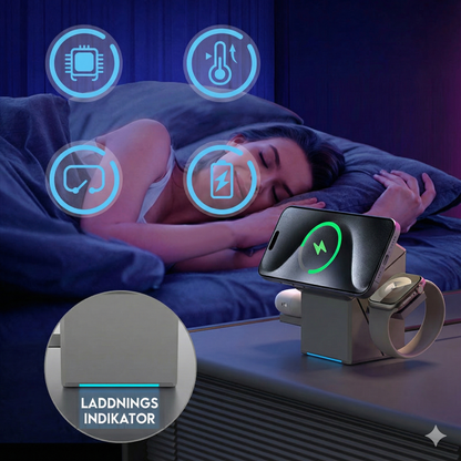 3-i-1 Hopfällbar Magnetisk Laddstation – För iPhone, Apple Watch & AirPods