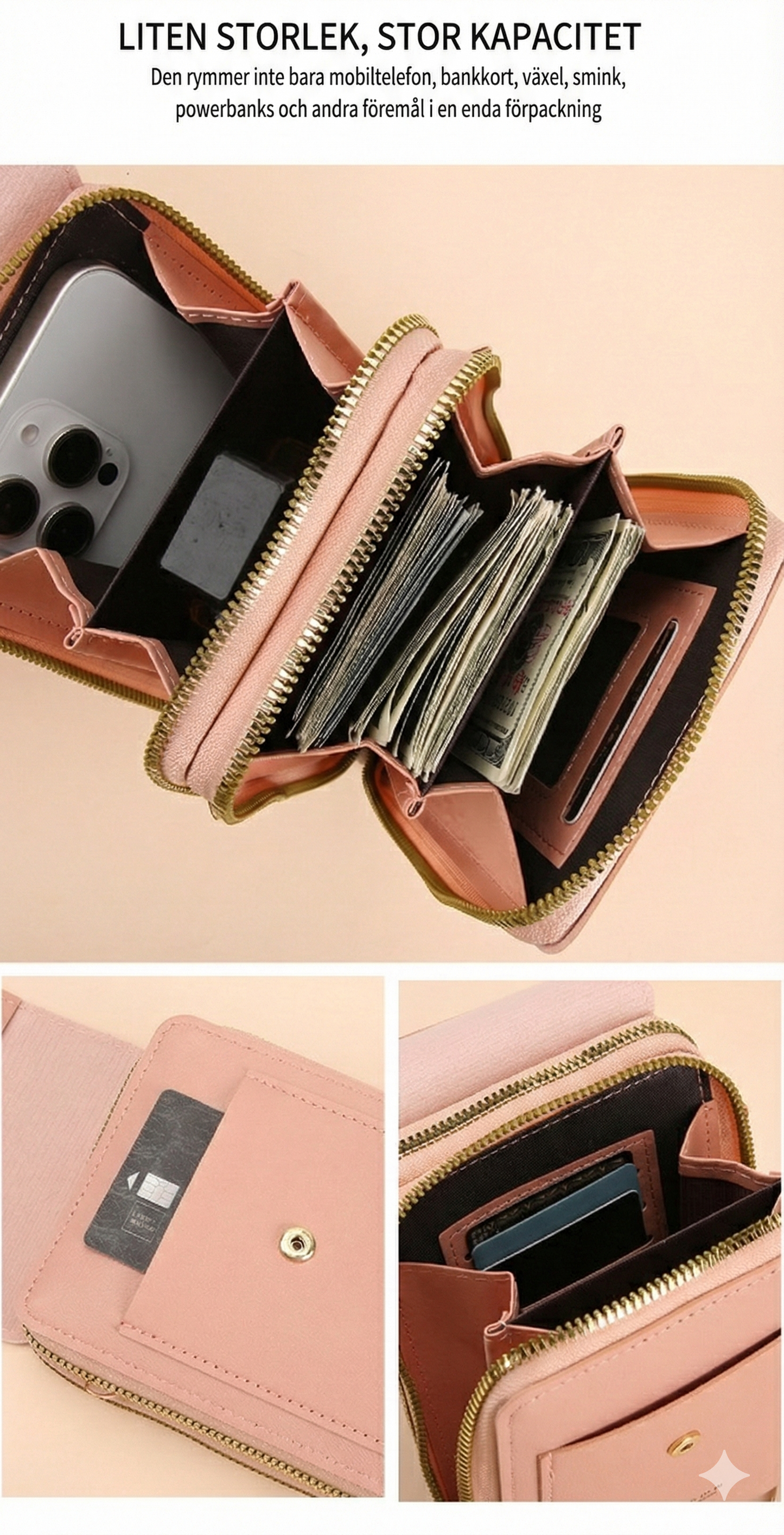 Trendig Axelremsväska för Mobil (Touchskärm) – Med Plats för Kort & Sedlar