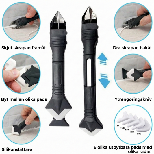 3-i-1 Fogverktyg för Silikon (Rostfritt Stål) – Skrapa, Ta bort & Jämna till