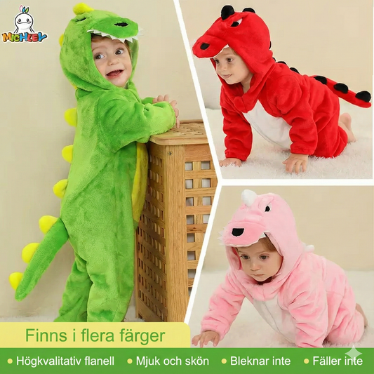 Gullig Dinosaurie-sparkdräkt för Baby – Mjuk Onesie med huva