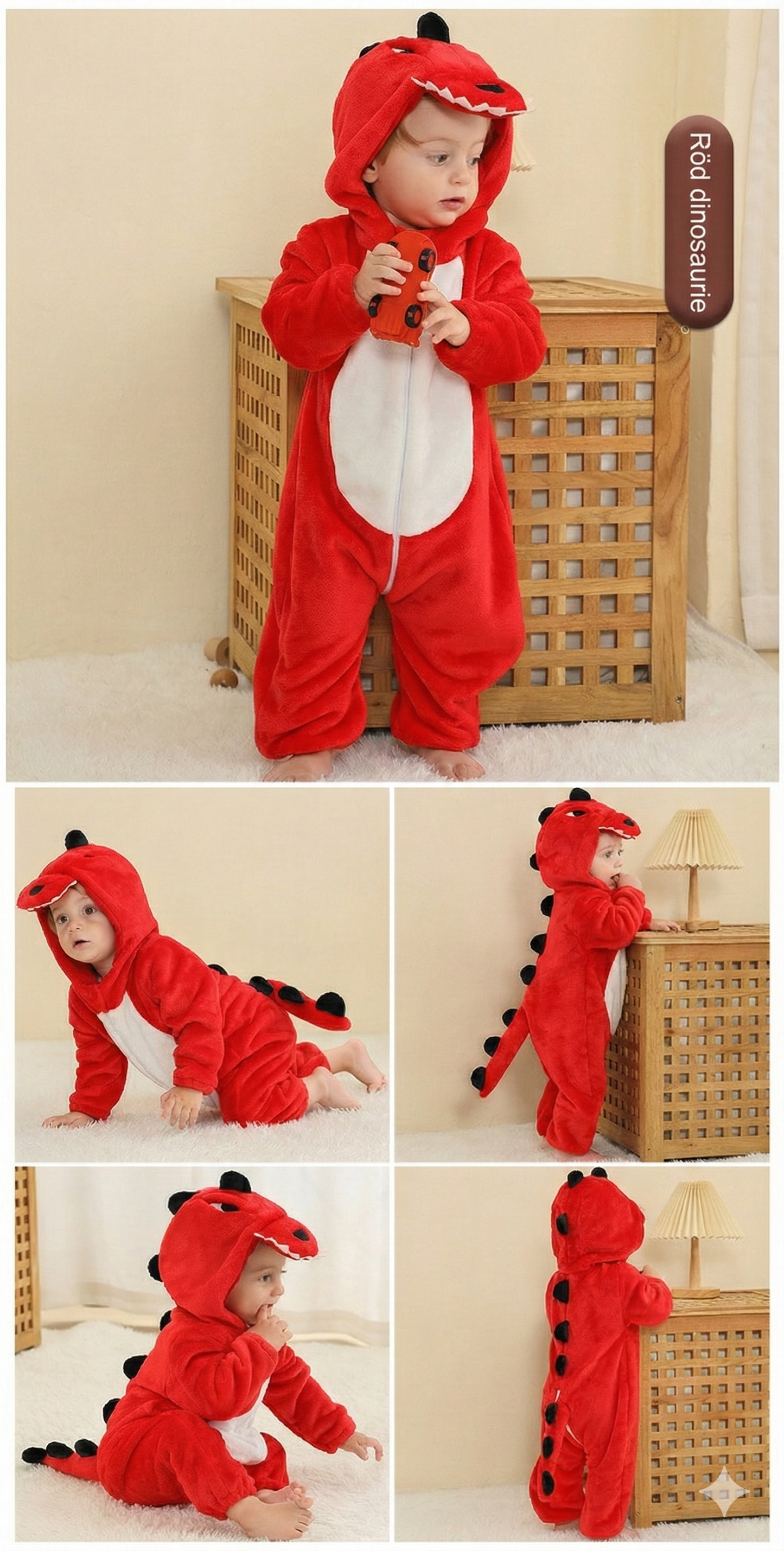 Gullig Dinosaurie-sparkdräkt för Baby – Mjuk Onesie med huva