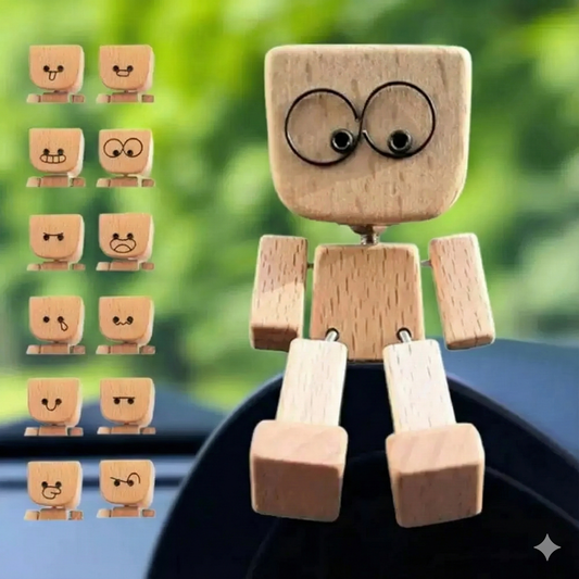 Unikt Hantverk: Handgjord Vippdocka i Trä – 12 Magnetiska Ansiktsuttryck