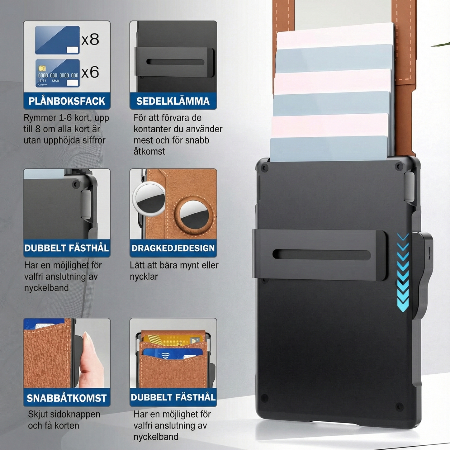 Smart AirTag-Plånbok för Herr – Pop-up Korthållare med Sedelklämma & RFID-skydd