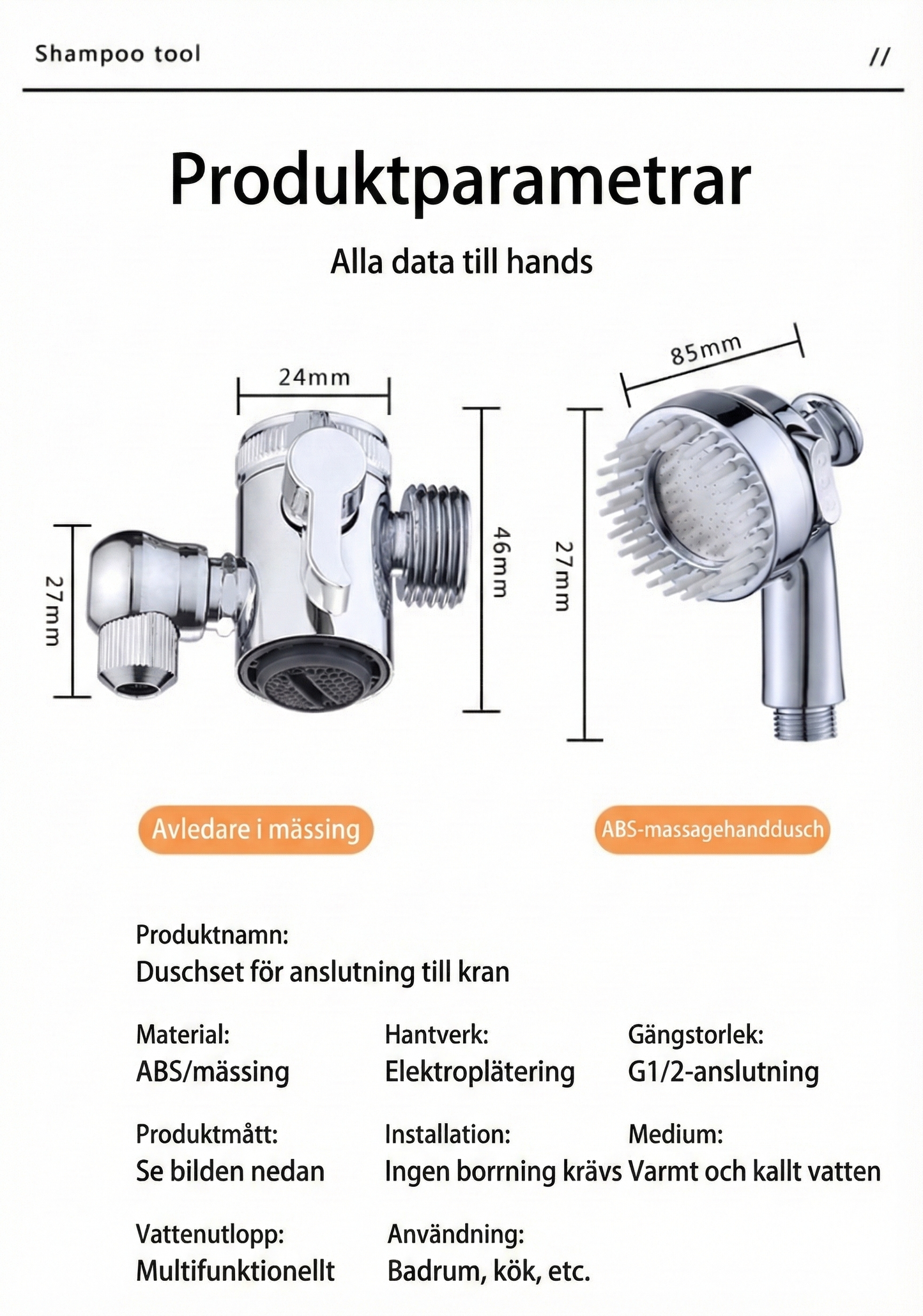 Multifunktionellt kran-set (3-i-1) – För hårtvätt och tandborstning