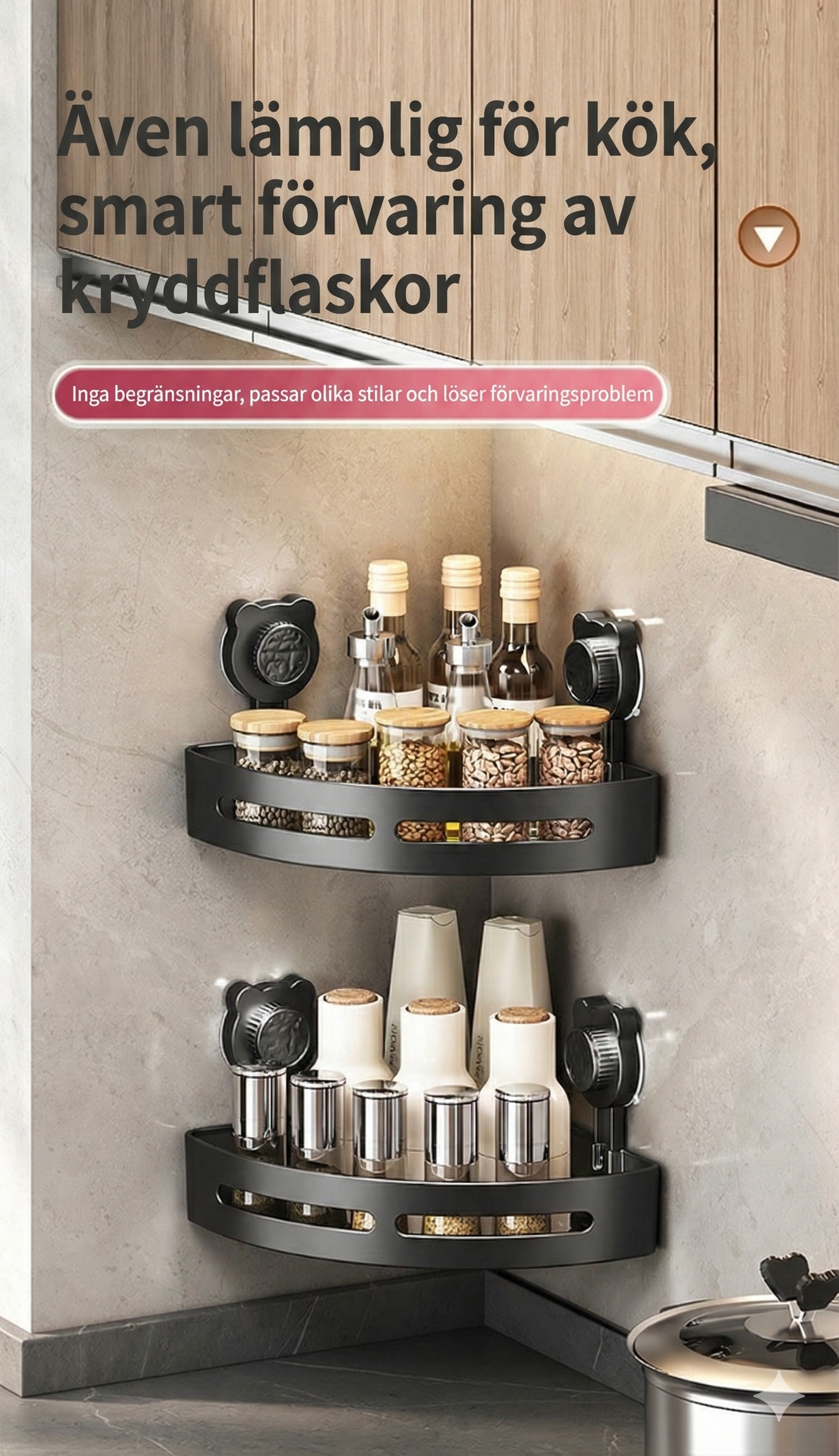 Borrfri hörnhylla med sugproppar – För badrum och kök