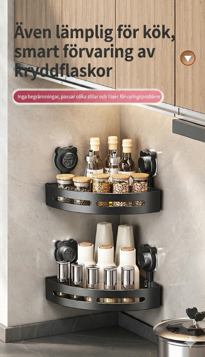 Borrfri hörnhylla med sugproppar – För badrum och kök