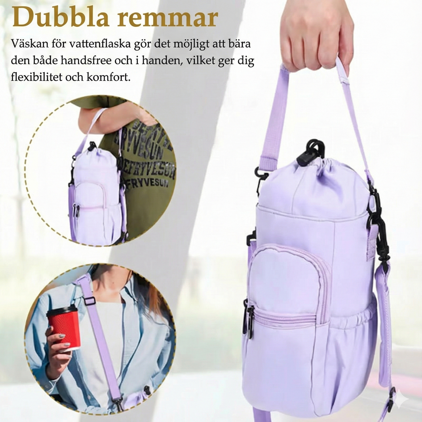 Isolerad Vattenflaskväska med Mobilfack – Perfekt för Promenad & Vandring (Justerbar Rem)