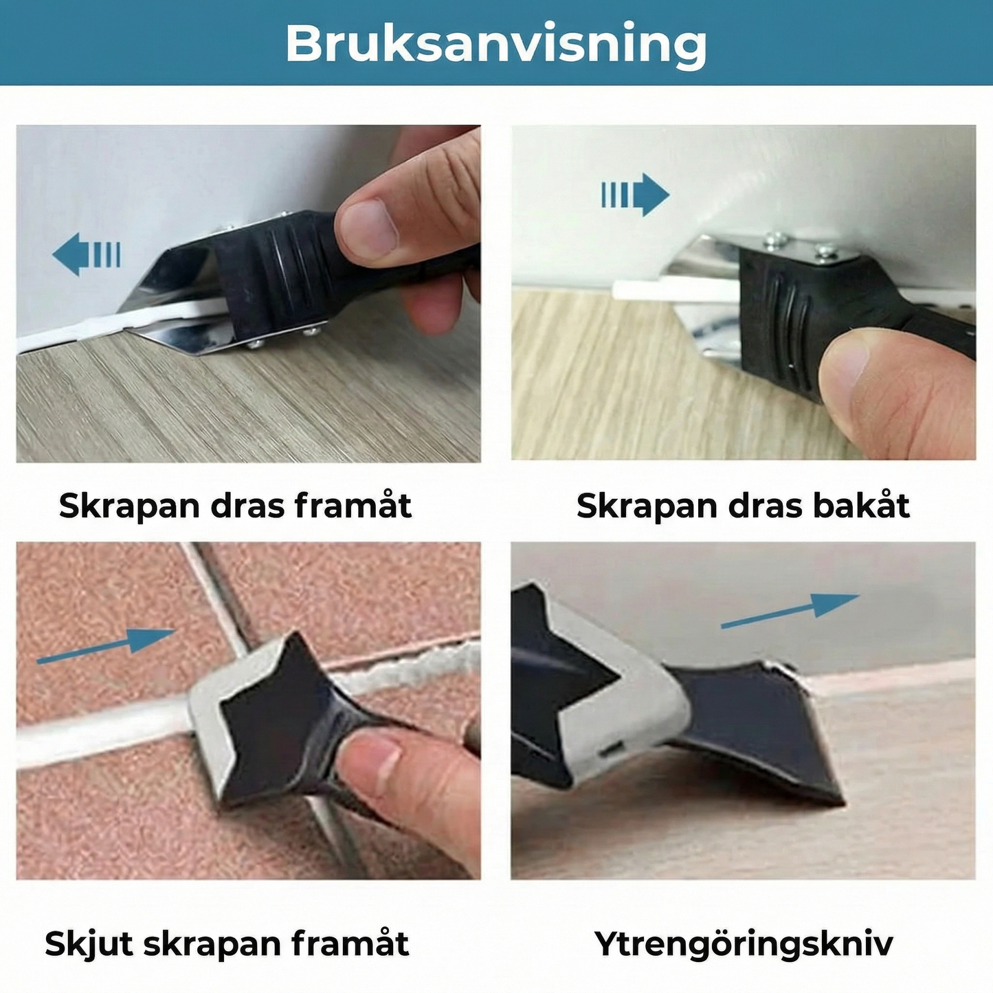 3-i-1 Fogverktyg för Silikon (Rostfritt Stål) – Skrapa, Ta bort & Jämna till