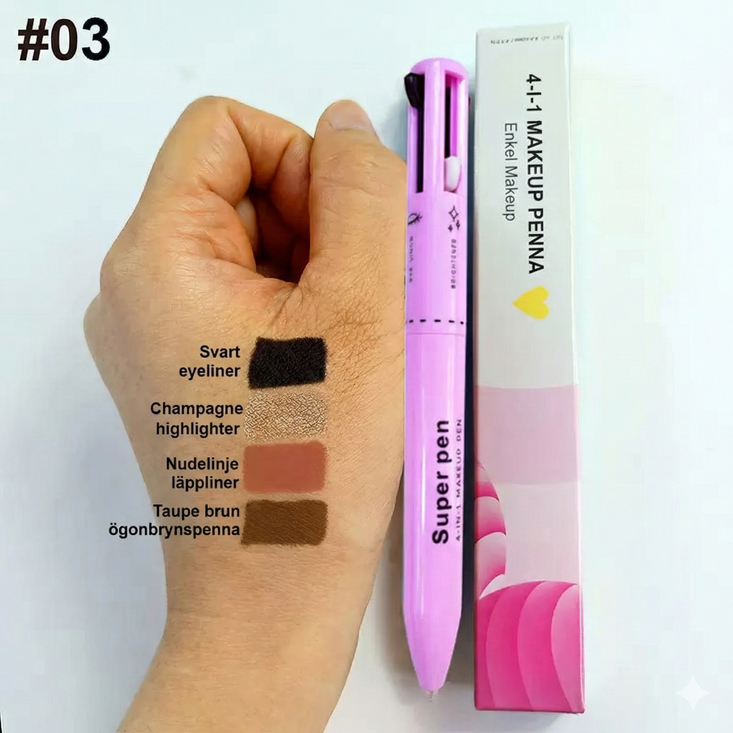 4-i-1 Multifunktionell Sminkpenna – Eyeliner, Bryn, Läppar & Highlighter