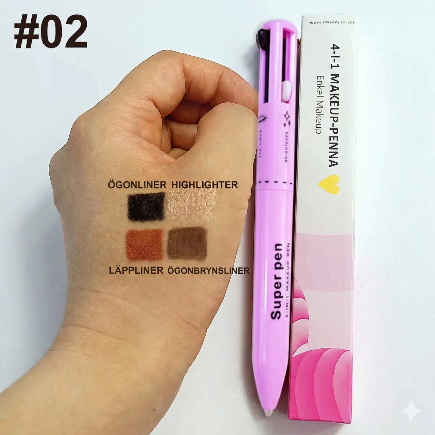4-i-1 Multifunktionell Sminkpenna – Eyeliner, Bryn, Läppar & Highlighter