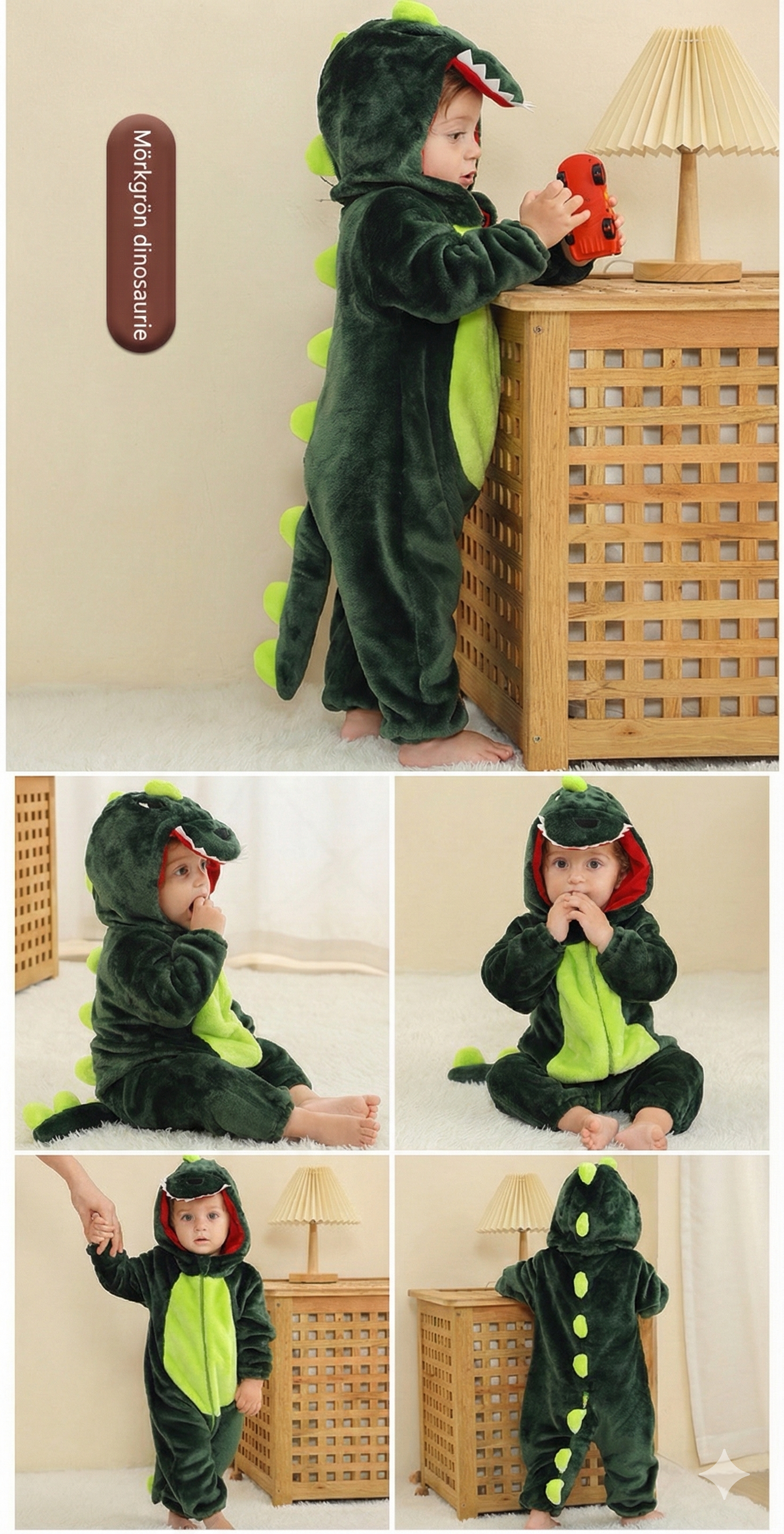 Gullig Dinosaurie-sparkdräkt för Baby – Mjuk Onesie med huva