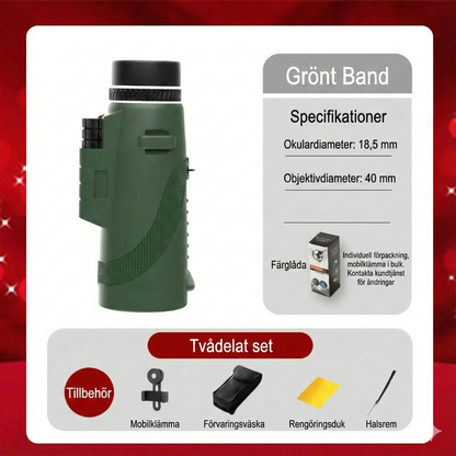 HD Monokikare med mobilhållare – 40x60 Zoom för fågelskådning & jakt