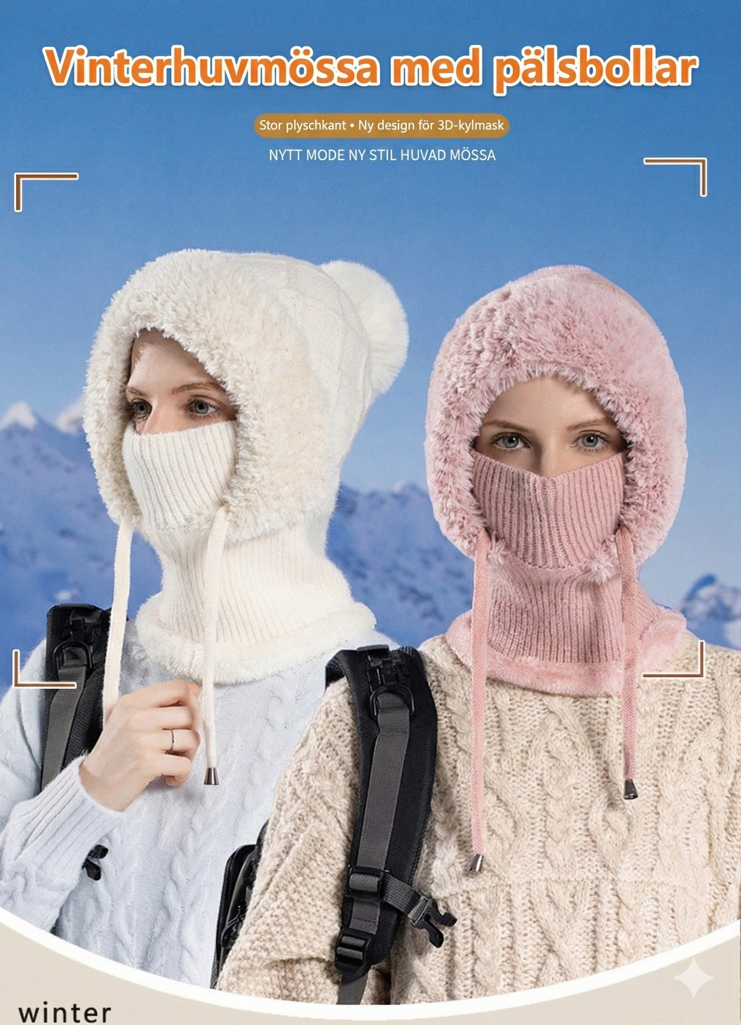 3-i-1 Vintermössa med halskrage och ansiktsmask