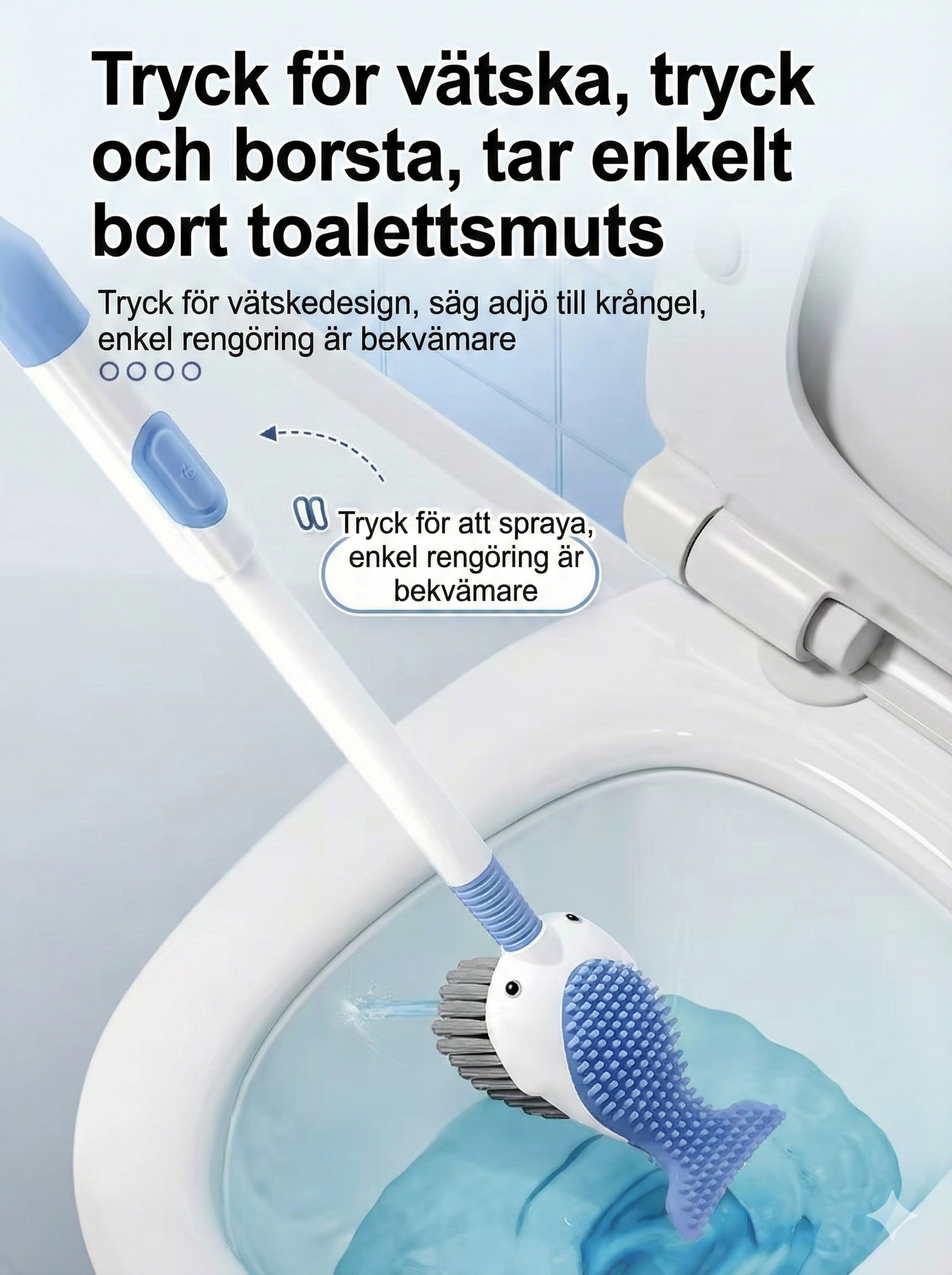Valformad toalettborste med sprayfunktion