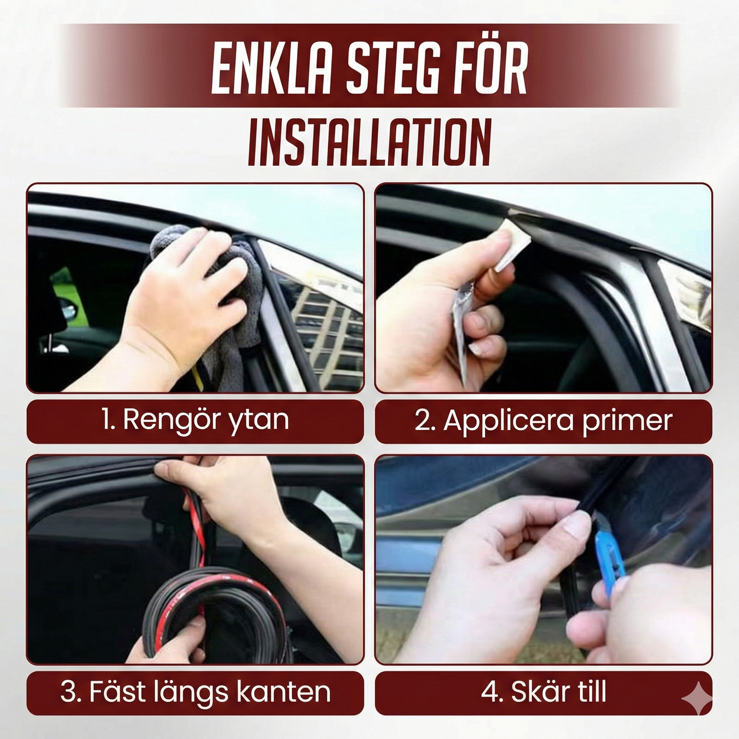 Universal Tätningslist för Bil (Självhäftande) – Ljudisolering & Dammskydd av Gummi (EPDM) – Minskar Vindbrus