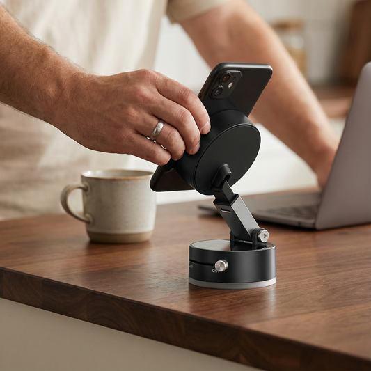 Dubbelsidig Magnetisk Mobilhållare med Vakuumsugpropp – Hopfällbart Bilfäste för Alla Smartphones (MagSafe-kompatibel)