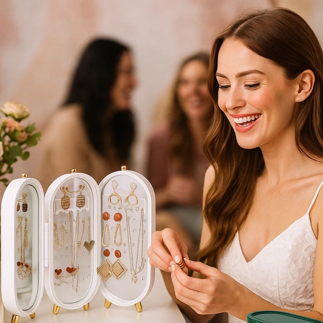 Elegant Smyckeskrin med Spegel – Förvaring för ringar & halsband