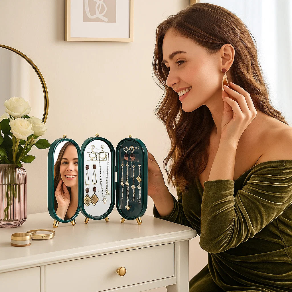 Elegant Smyckeskrin med Spegel – Förvaring för ringar & halsband