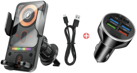 2-i-1 Trådlös Billaddare & Mobilhållare (15W Snabbladdning) – Automatisk Sensor med Infraröd Öppning