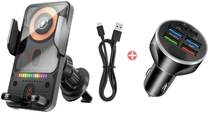 2-i-1 Trådlös Billaddare & Mobilhållare (15W Snabbladdning) – Automatisk Sensor med Infraröd Öppning